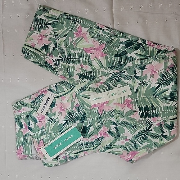 Women's Old Navy Pixie Chino Pants, Green/Pink, Size 8R, NWT - Picture 11 of 11